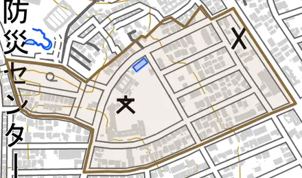 二十世紀が丘柿の木町とその周辺の地図。町の範囲を重ねている