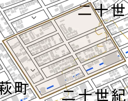 二十世紀が丘中松町とその周辺の地図。町の範囲を重ねている