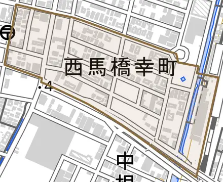 西馬橋幸町とその周辺の地図。町の範囲を重ねている