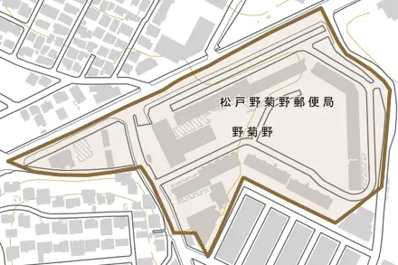 野菊野とその周辺の地図。町の範囲を重ねている