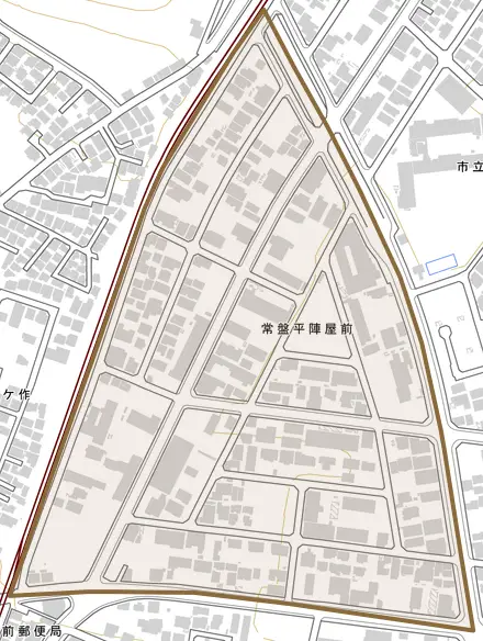 常盤平陣屋前とその周辺の地図。町の範囲を重ねている