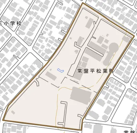常盤平松葉町とその周辺の地図。町の範囲を重ねている