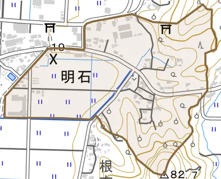 明石とその周辺の地図。町の範囲を重ねている