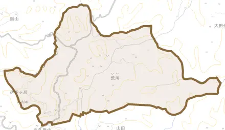 荒川とその周辺の地図。町の範囲を重ねている