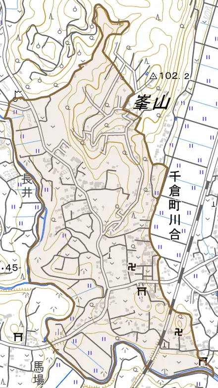 千倉町川合とその周辺の地図。町の範囲を重ねている