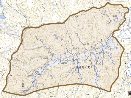 千倉町大貫とその周辺の地図。町の範囲を重ねている