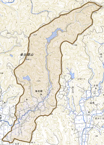 海老敷とその周辺の地図。町の範囲を重ねている