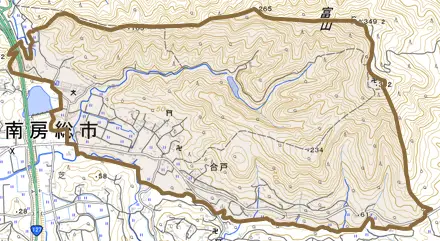 合戸とその周辺の地図。町の範囲を重ねている