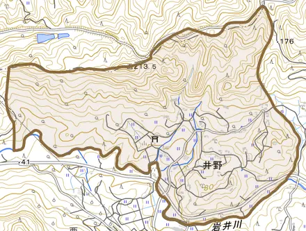 井野とその周辺の地図。町の範囲を重ねている