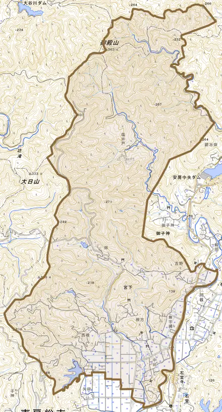 宮下とその周辺の地図。町の範囲を重ねている