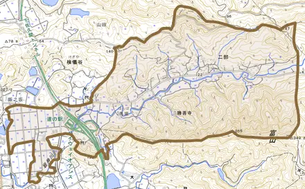二部とその周辺の地図。町の範囲を重ねている