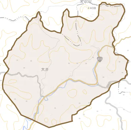 大井とその周辺の地図。町の範囲を重ねている
