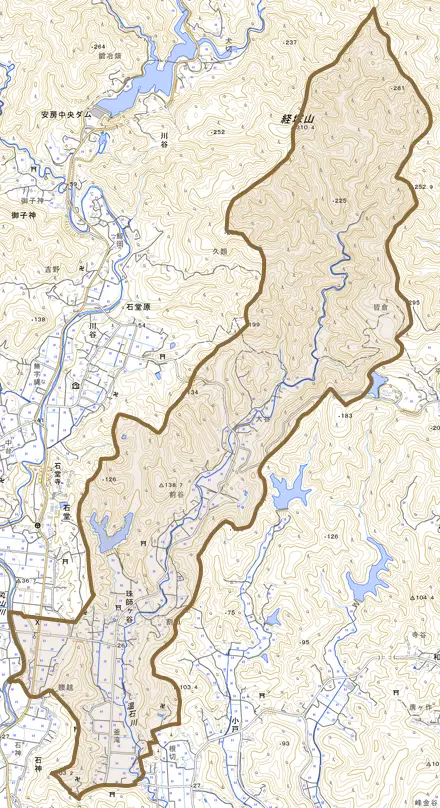 珠師ケ谷とその周辺の地図。町の範囲を重ねている
