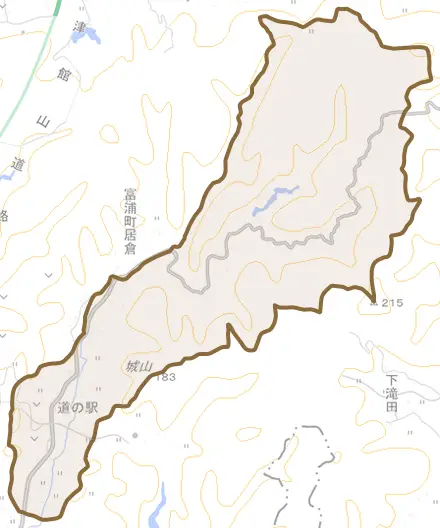 富浦町大津とその周辺の地図。町の範囲を重ねている