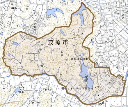 上永吉とその周辺の地図。町の範囲を重ねている