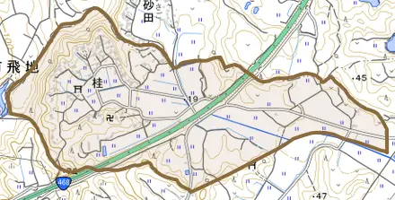 桂とその周辺の地図。町の範囲を重ねている
