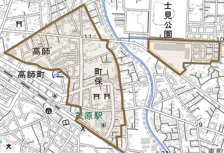 町保とその周辺の地図。町の範囲を重ねている