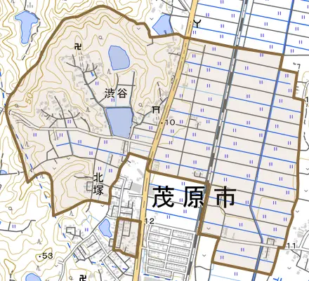 渋谷とその周辺の地図。町の範囲を重ねている