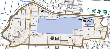 墨田とその周辺の地図。町の範囲を重ねている