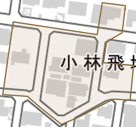 小林飛地とその周辺の地図。町の範囲を重ねている
