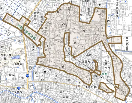 高師とその周辺の地図。町の範囲を重ねている