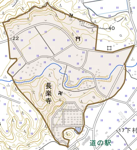 長楽寺とその周辺の地図。町の範囲を重ねている