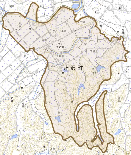 下之郷とその周辺の地図。町の範囲を重ねている