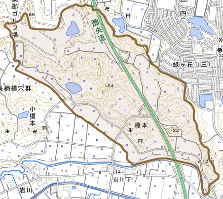榎本とその周辺の地図。町の範囲を重ねている