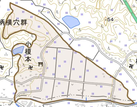 小榎本とその周辺の地図。町の範囲を重ねている