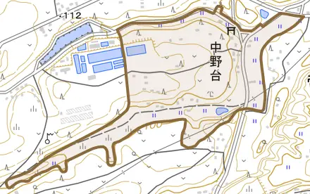 中野台とその周辺の地図。町の範囲を重ねている