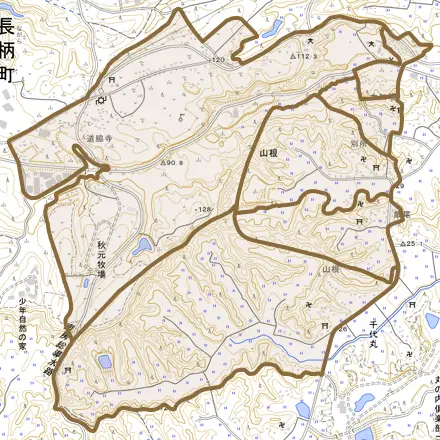 山根とその周辺の地図。町の範囲を重ねている