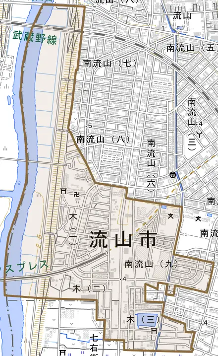 大字木とその周辺の地図。町の範囲を重ねている