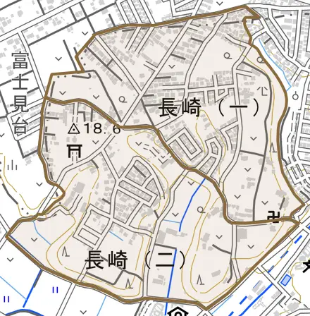 長崎とその周辺の地図。町の範囲を重ねている