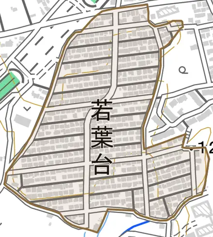 若葉台とその周辺の地図。町の範囲を重ねている