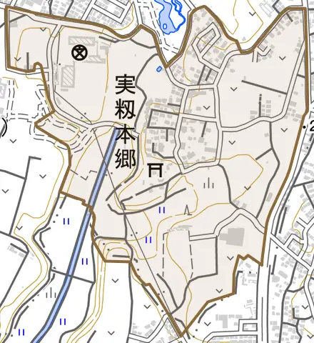 実籾本郷とその周辺の地図。町の範囲を重ねている