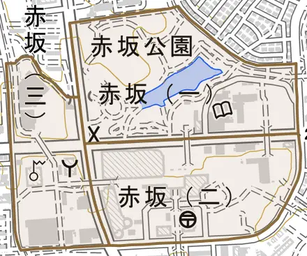 赤坂とその周辺の地図。町の範囲を重ねている