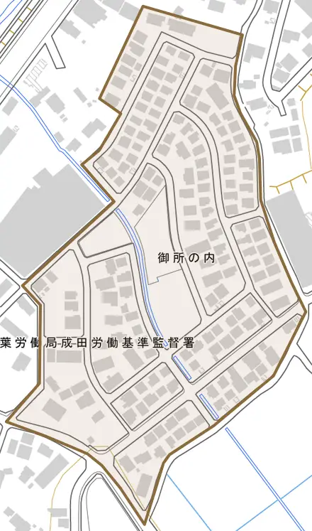 御所の内とその周辺の地図。町の範囲を重ねている