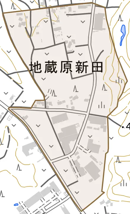 地蔵原新田とその周辺の地図。町の範囲を重ねている