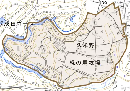 久米野とその周辺の地図。町の範囲を重ねている