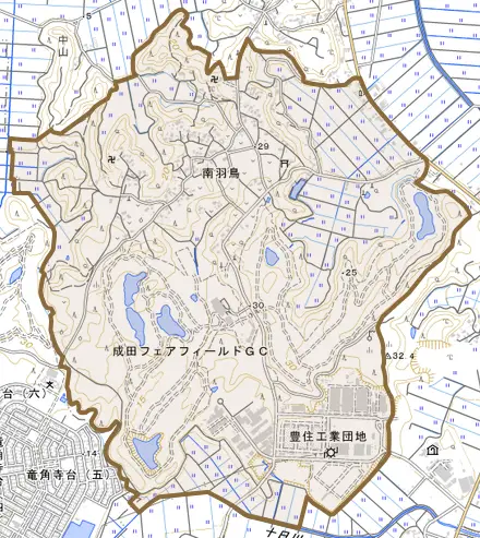 南羽鳥とその周辺の地図。町の範囲を重ねている