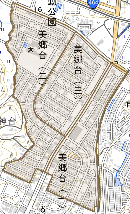 美郷台とその周辺の地図。町の範囲を重ねている