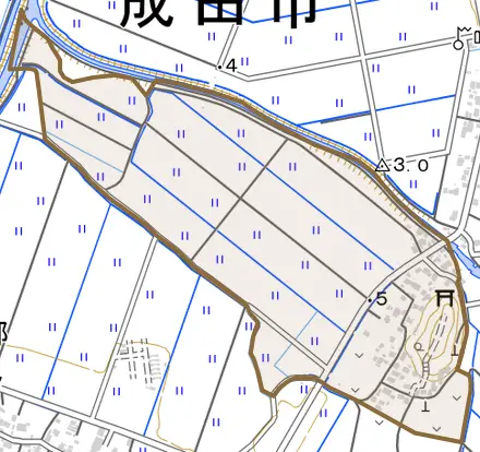 水掛とその周辺の地図。町の範囲を重ねている