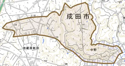 中野とその周辺の地図。町の範囲を重ねている