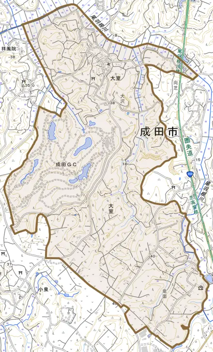 大室とその周辺の地図。町の範囲を重ねている