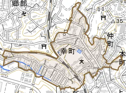 幸町とその周辺の地図。町の範囲を重ねている