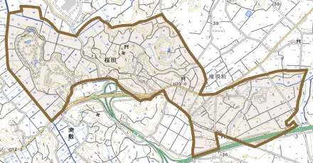 桜田とその周辺の地図。町の範囲を重ねている