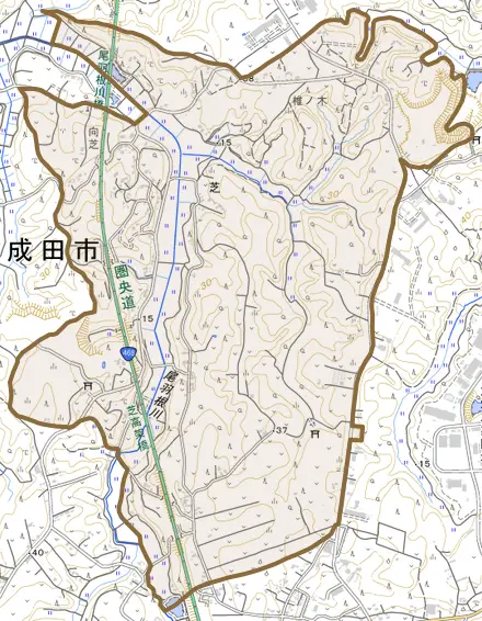 芝とその周辺の地図。町の範囲を重ねている