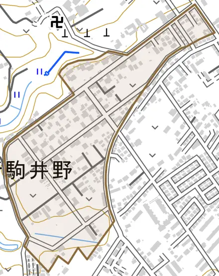 新駒井野とその周辺の地図。町の範囲を重ねている