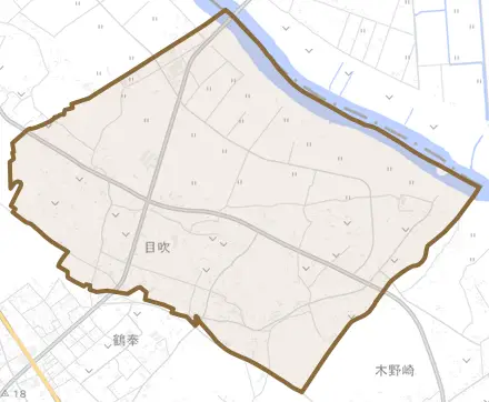目吹とその周辺の地図。町の範囲を重ねている