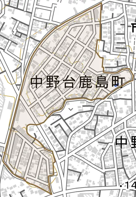 中野台鹿島町とその周辺の地図。町の範囲を重ねている